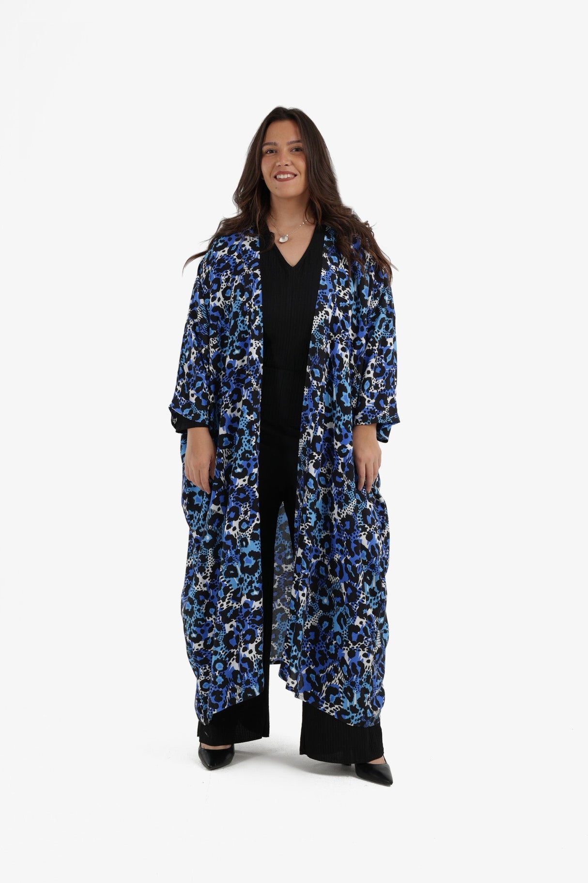 Blue Leopard Printed Kimono