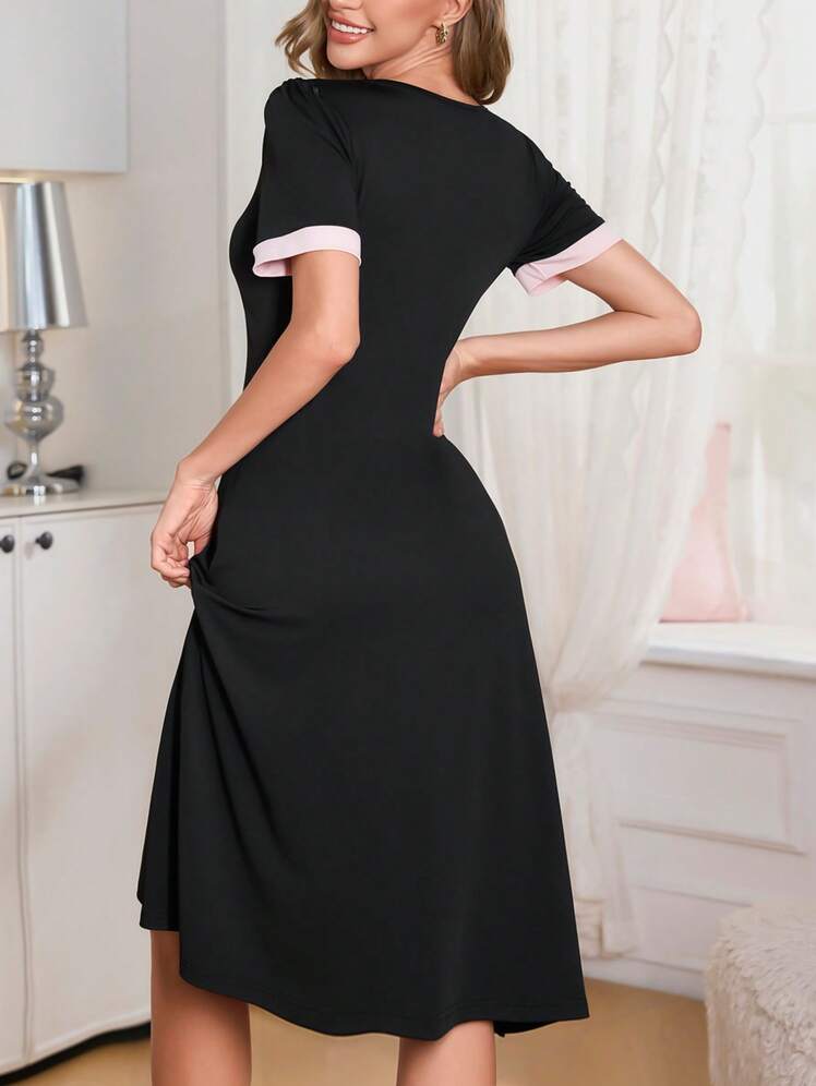 Shein - Elegant color block casual dress, women home wear