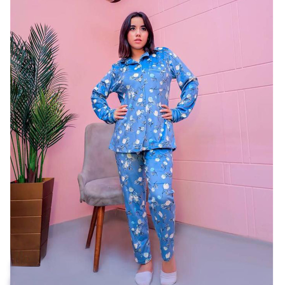 Etmana - Velvet printed pajama set for women's