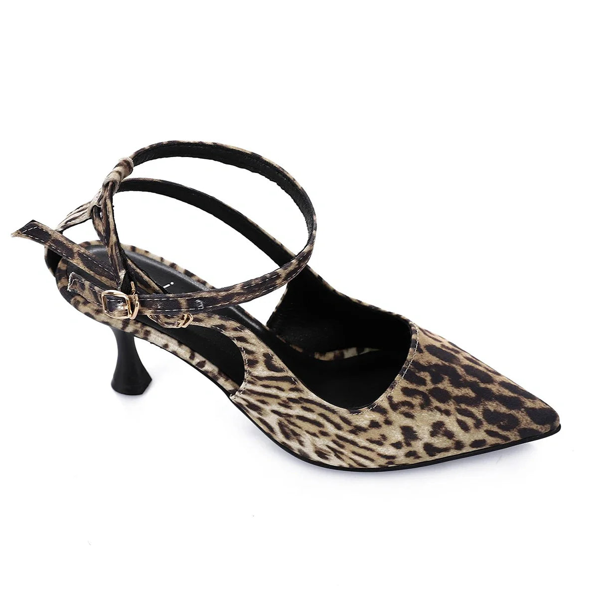 Mr Joe - Leopard Print Kitten Heel Pumps with Ankle Straps