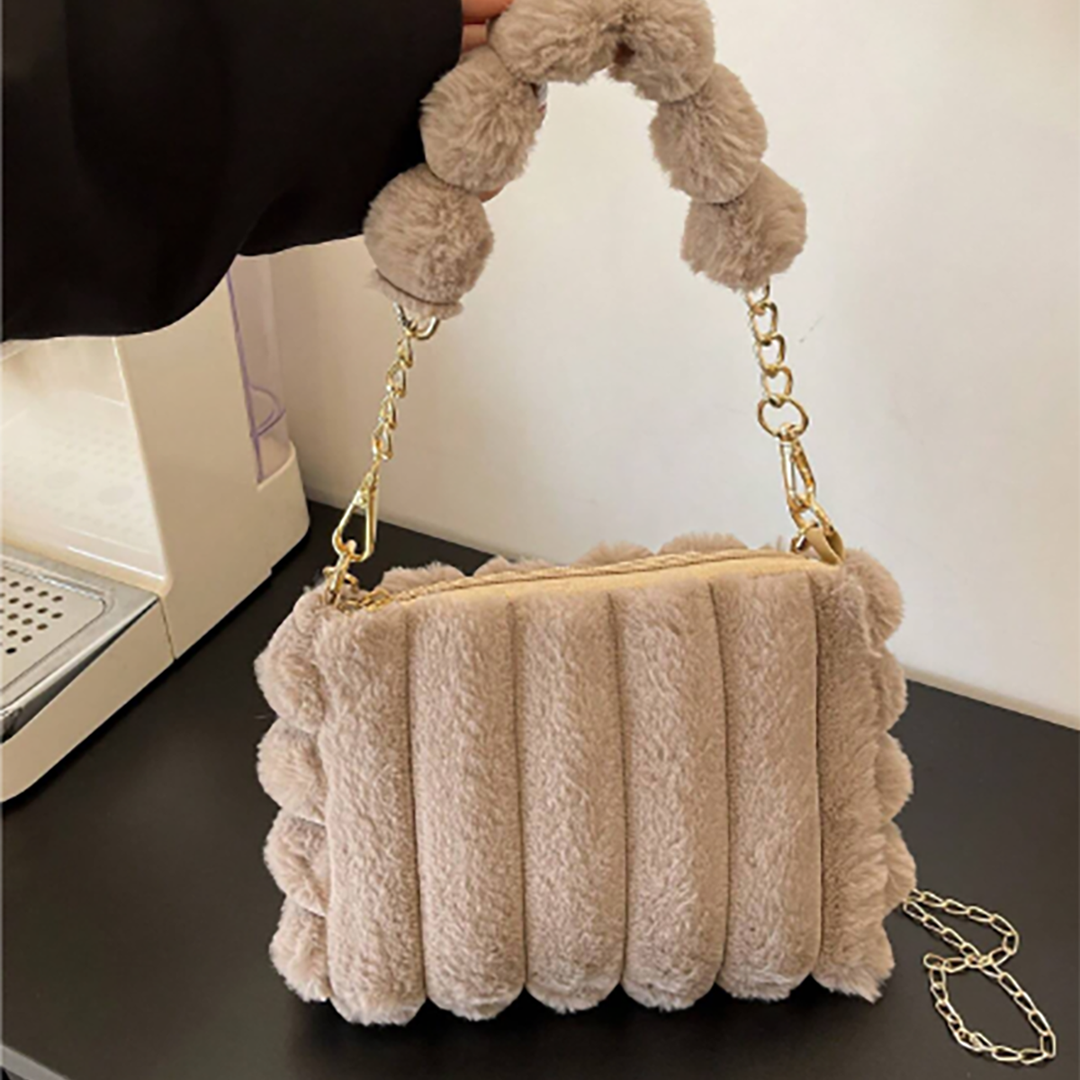 R-Shein – Black Furry Small Shoulder Bag