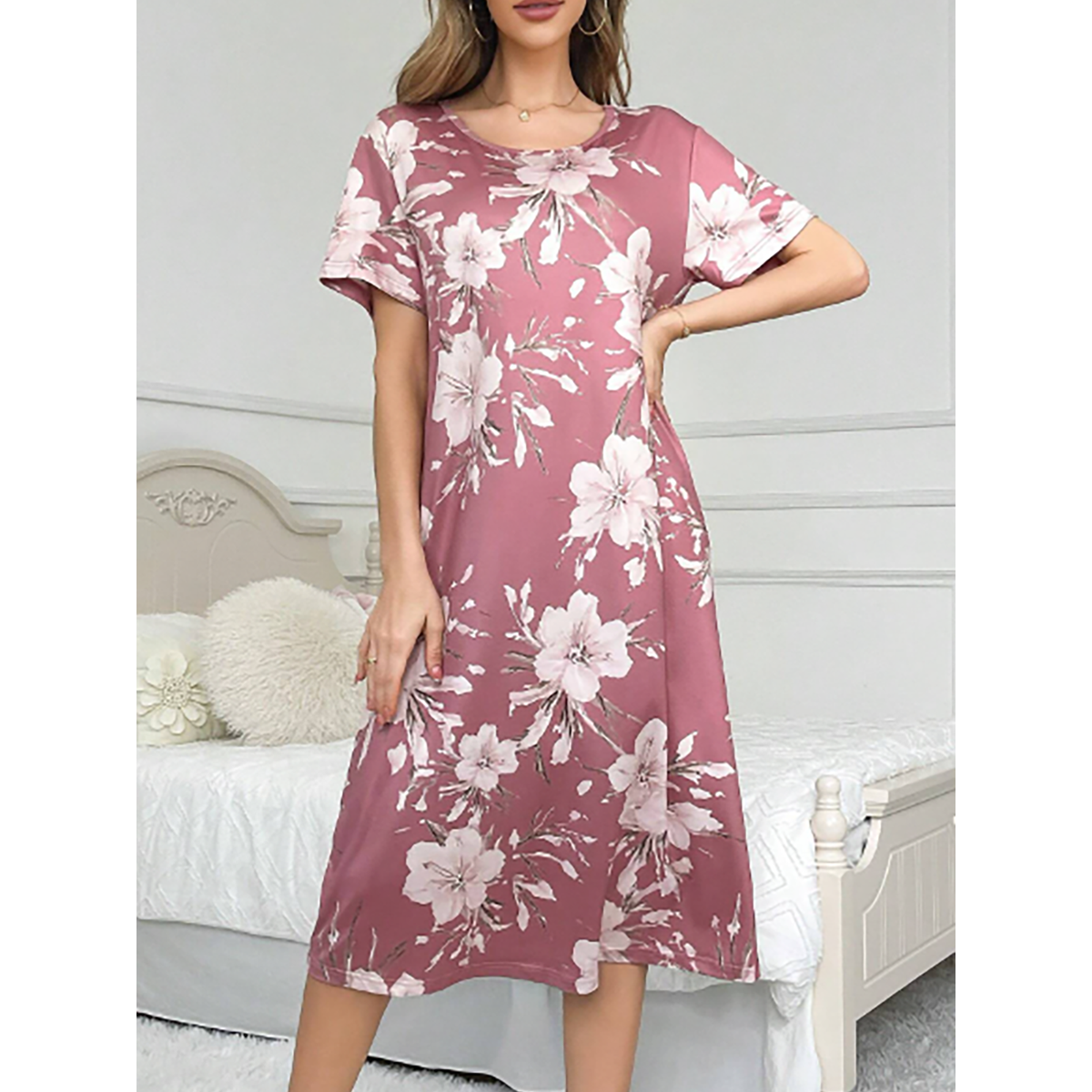 SHEIN- SD5 ladies nightgown, digital printing on milk silk 140g