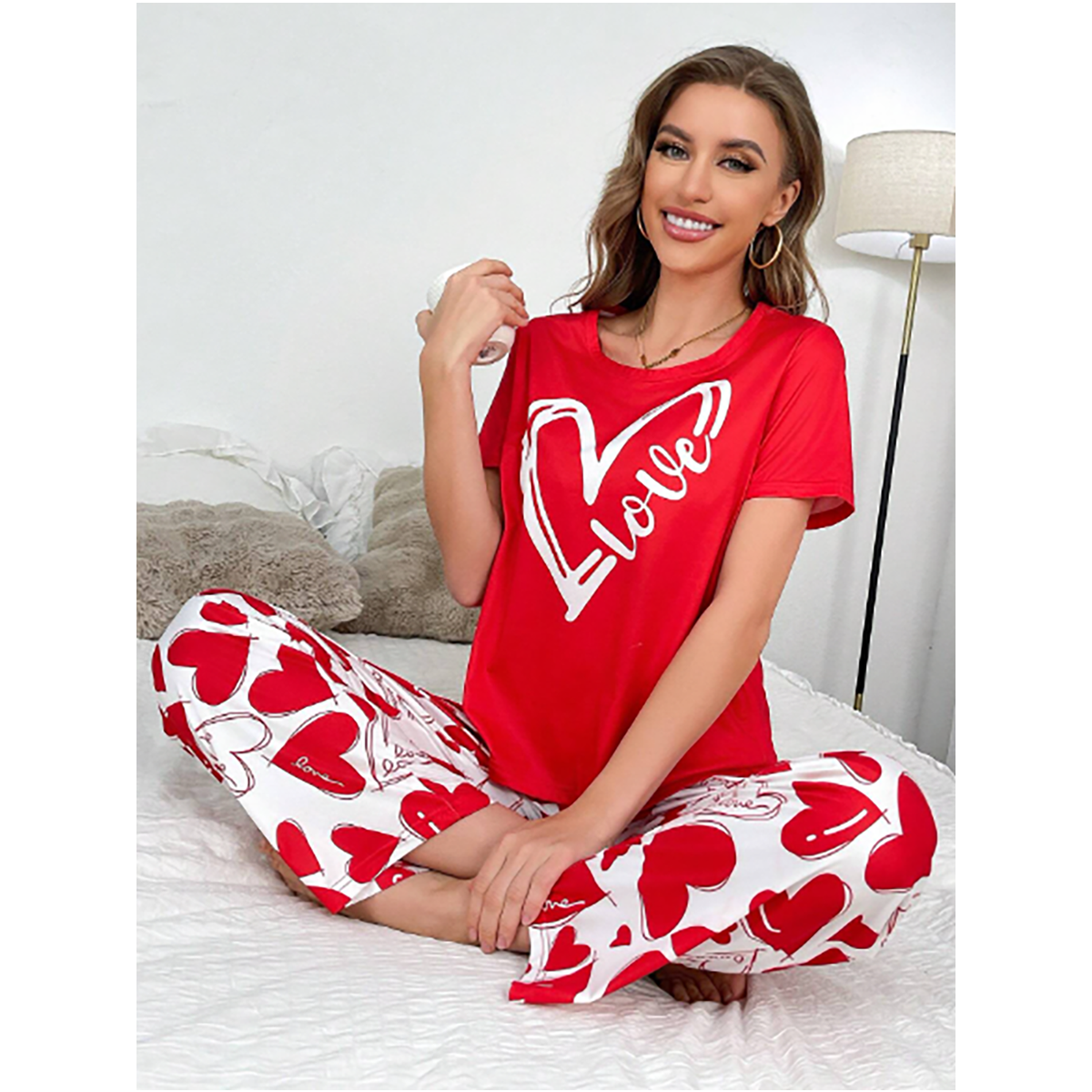 R-Shein - Women's digital print milk silk nightgown, 140g