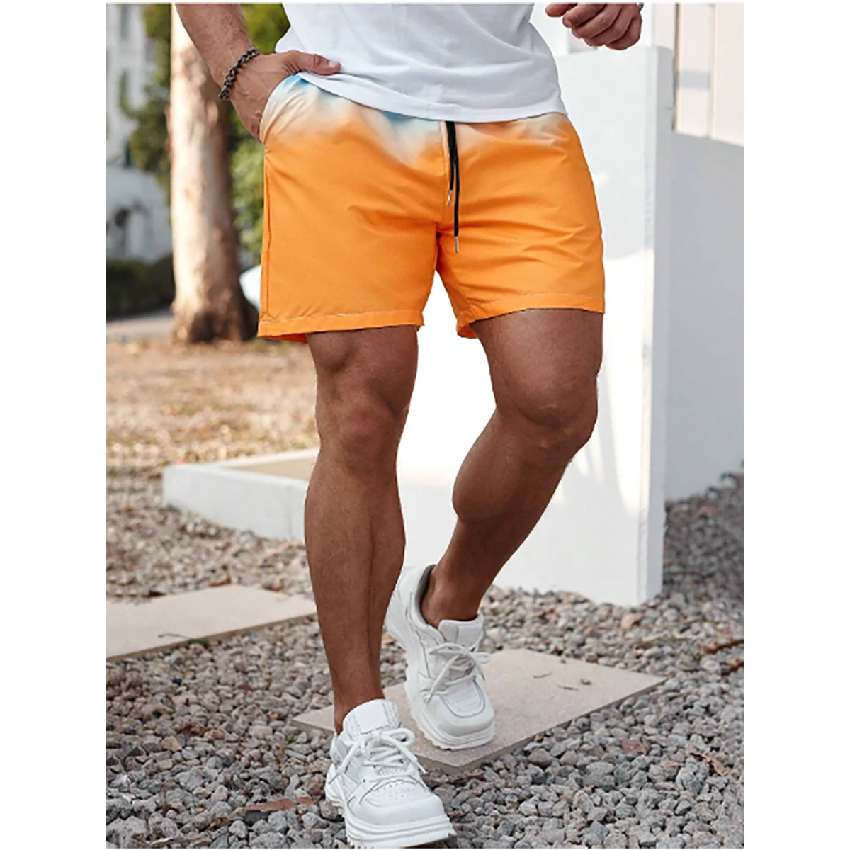 Shein - Fashionable men's beach shorts in gradient colors, double layers and inner lining, versatile for vacation