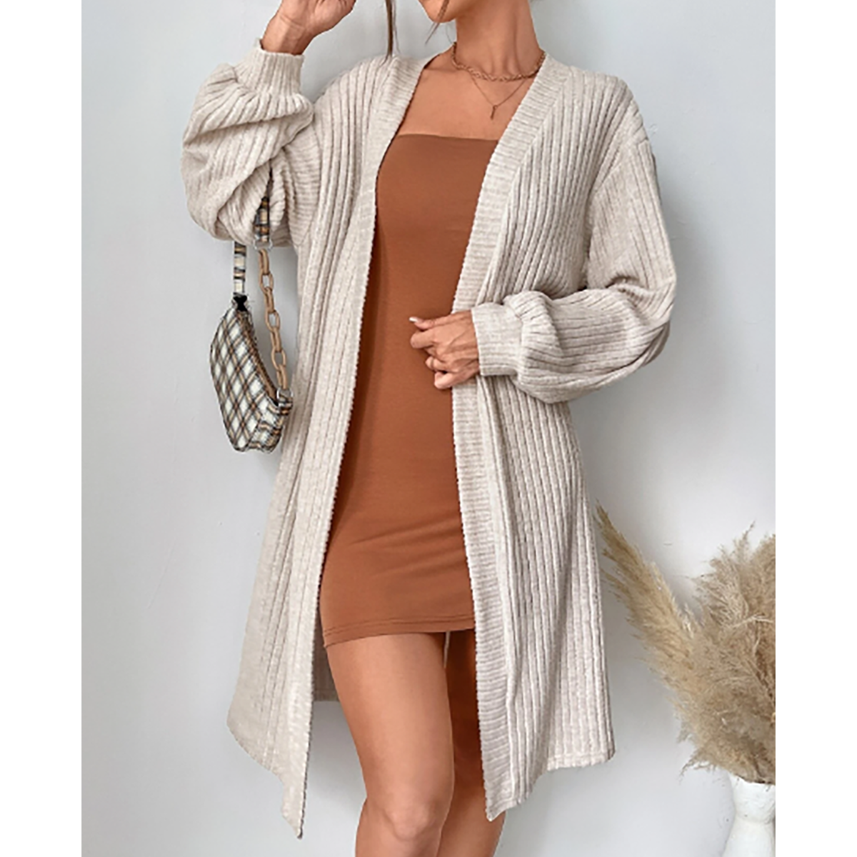 R-Shein - R-Shein Essnce off-shoulder open front coat