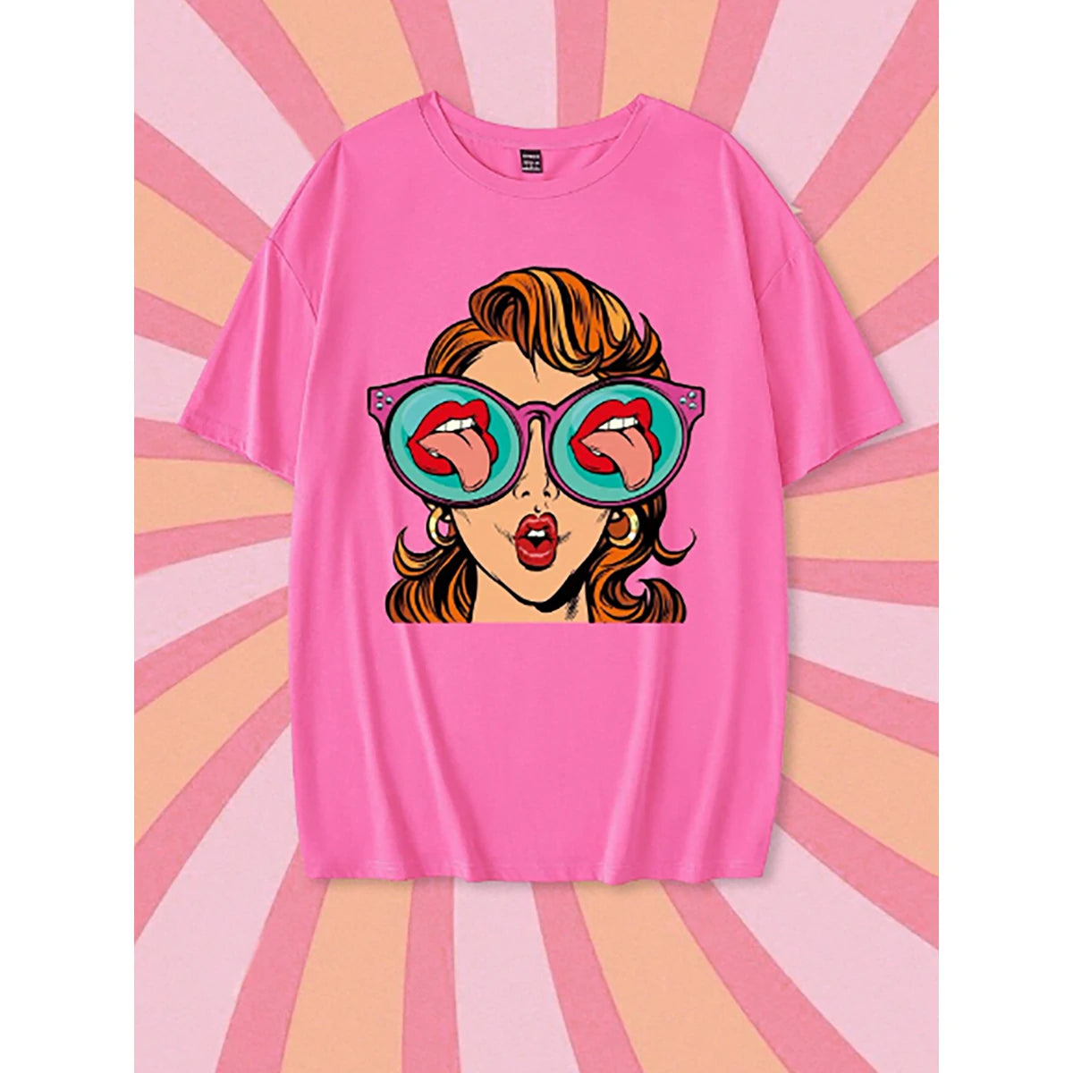 Shein - تي شيرت EZwear كبير الحجم مطبوع عليه شخصيات كرتونية لطيفة ومضحكة للنساء، قصير الطول، فضفاض للغاية