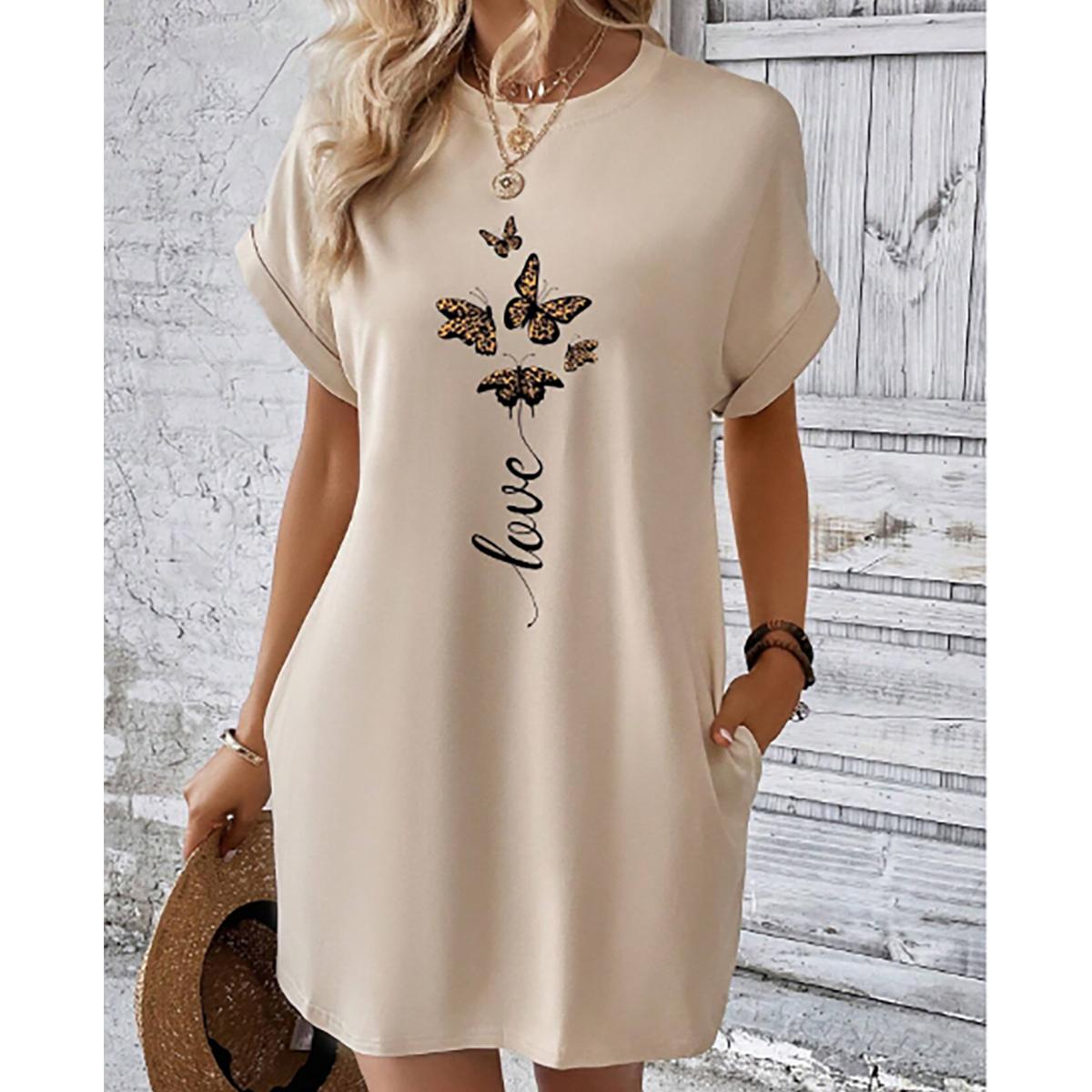 R-Shein - INAWLY T-shirt dress with a butterfly graphic and batwing sleeves