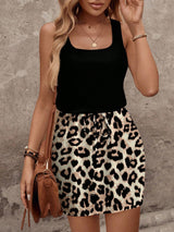 SHEIN LUNE Casual Minimalistic Leopard Print Color Block Mini Dress Suitable For Summer,Summer Dresses For Women
