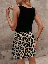 SHEIN LUNE Casual Minimalistic Leopard Print Color Block Mini Dress Suitable For Summer,Summer Dresses For Women