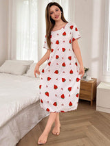 Shein - Dream Adore Casual Strawberry & Heart Print Short Sleeve Sleepshirt