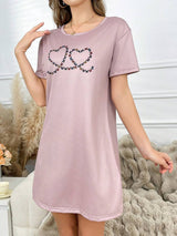 Shein - Women's Butterfly & Heart Print Short Sleeve Casual T-Shirt Nightgown