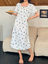 Shein - Dream Adore Colorful Heart Print Short Sleeve Nightgown Babydoll Holidayseason