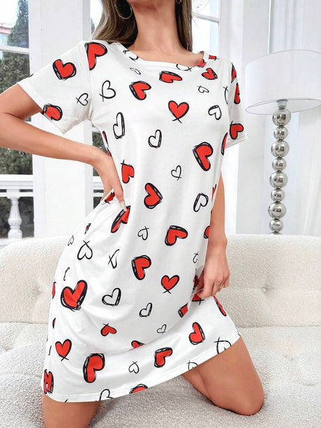 Shein - Heart Print Pajama Nightdress Bridallingerie
