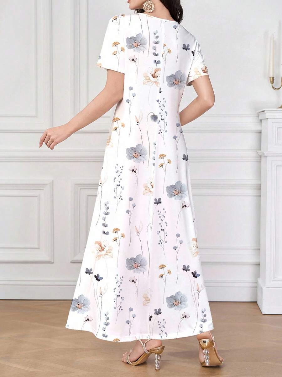 Shein - Mulvari Women Slim Fit White V-Neck Spring/Summer Knit Casual Short Sleeve Dress