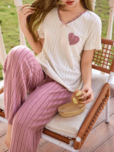 Shein - Soft Multicolor Knitted Pajama Set With Regular Sleeves And Relaxed Fit For Women