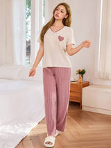 Shein - Soft Multicolor Knitted Pajama Set With Regular Sleeves And Relaxed Fit For Women