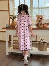 Shein - Tween Girls Pink Knitted Fabric Pajamas Featuring A Comfortable Scoop Neck And Short Sleeves