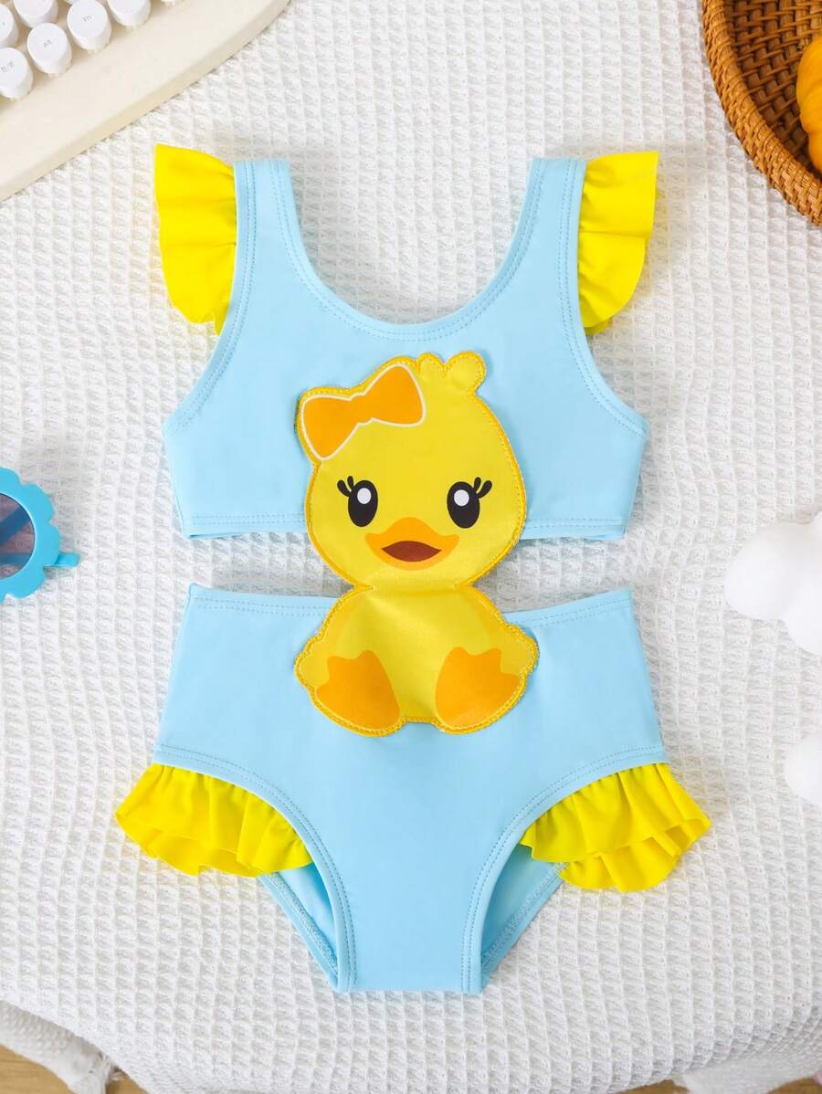 SHEIN - Stylish sleeveless swimsuit for toddler girls with duck print