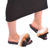 حذاء نسائي مفتوح من الأمام من الفرو الصناعي