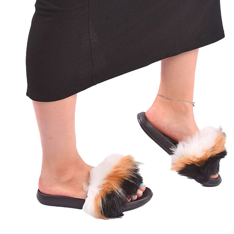 حذاء نسائي مفتوح من الأمام من الفرو الصناعي