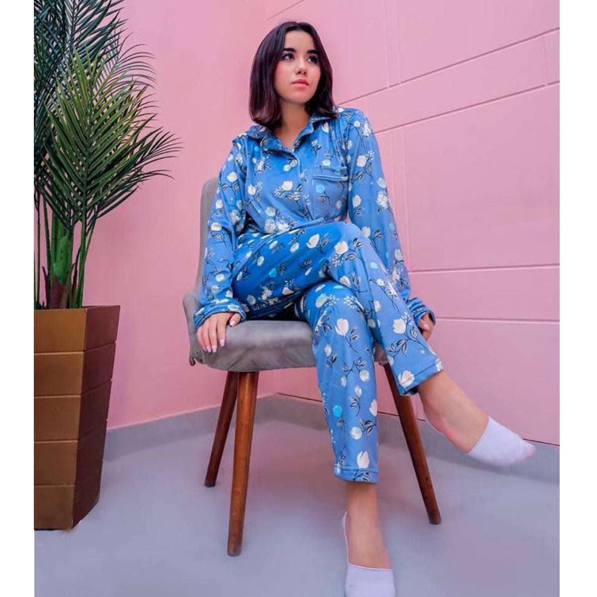 Etmana - Velvet printed pajama set for women's
