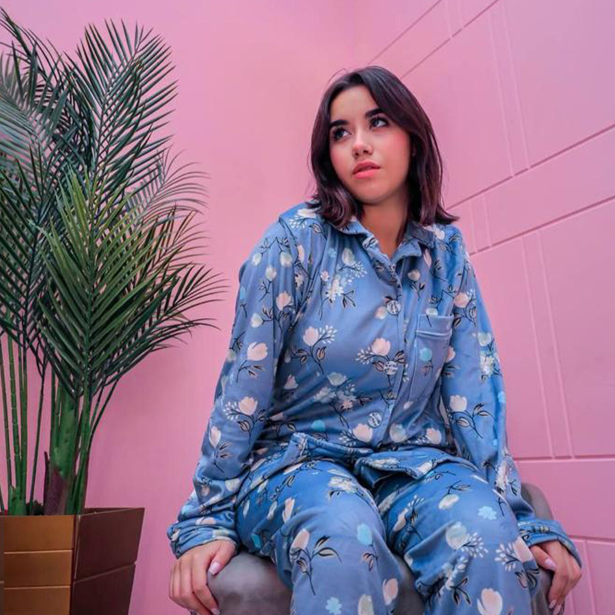 Etmana - Velvet printed pajama set for women's