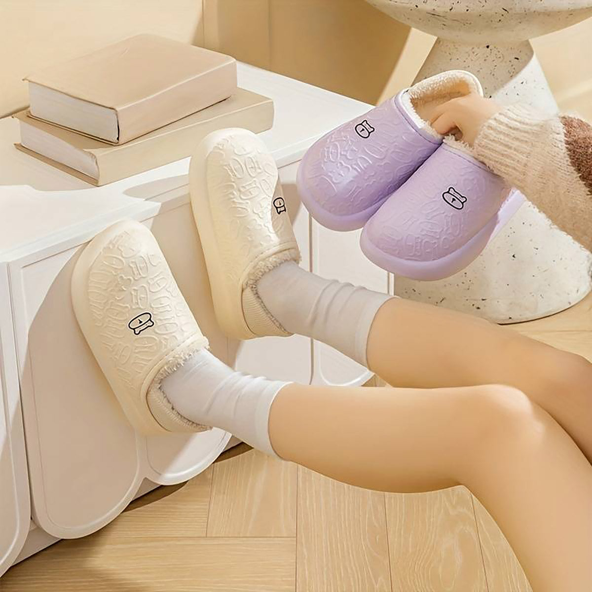 Cozy Waterproof Slipper With Embossed Pattern