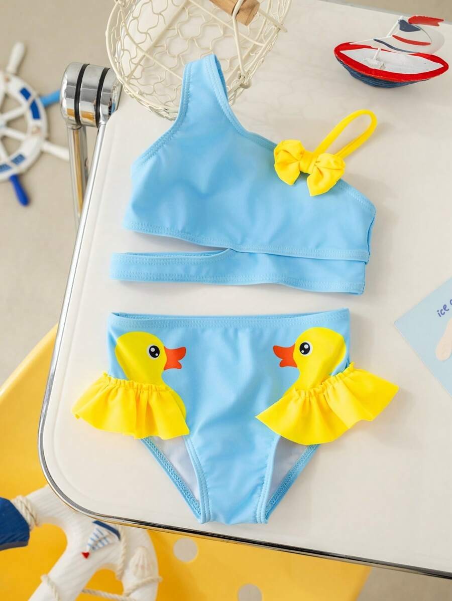 SHEIN - BabyGirl Cute Duck Print Bikini Swimsuit For Baby