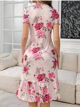 SHEIN Women Ribbed Floral Print Short Sleeve Sleep Dress PerfectSummer