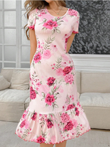 SHEIN Women Ribbed Floral Print Short Sleeve Sleep Dress PerfectSummer