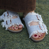 Comfortable denim flip flops for women