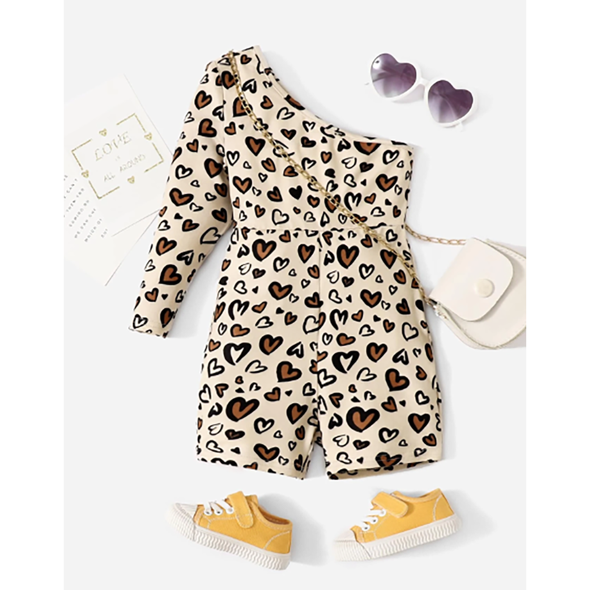 R-Shein - Baby girl's one-shoulder heart-print romper