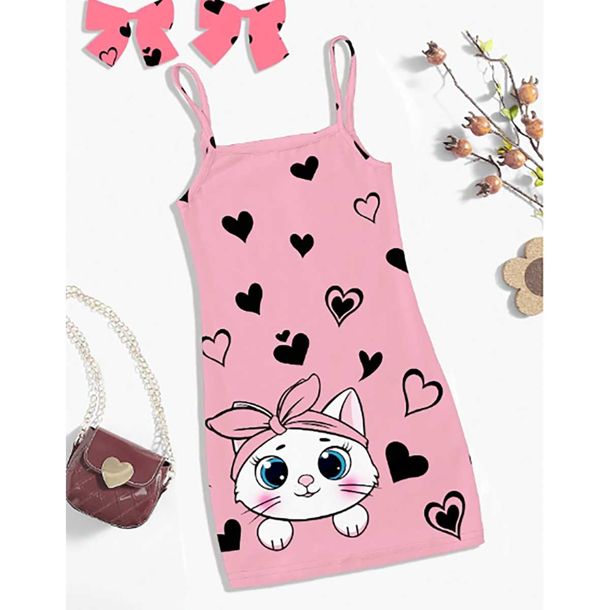 R-Shein - Summer dress for baby girls, simple designed slim fit with straps, suitable for summer