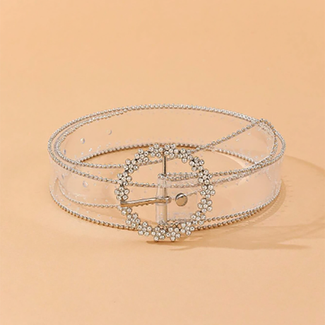 R-Shein - Women's shiny transparent belt decorated with fashion rhinestones round buckle, for dresses decoration