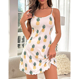 R-Shein - Nightgown with pineapple print and lettuce trim