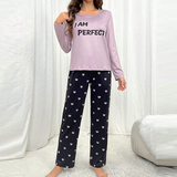 R-Shein - Pajama set/sleep set with logo print T-shirt and heart print pants