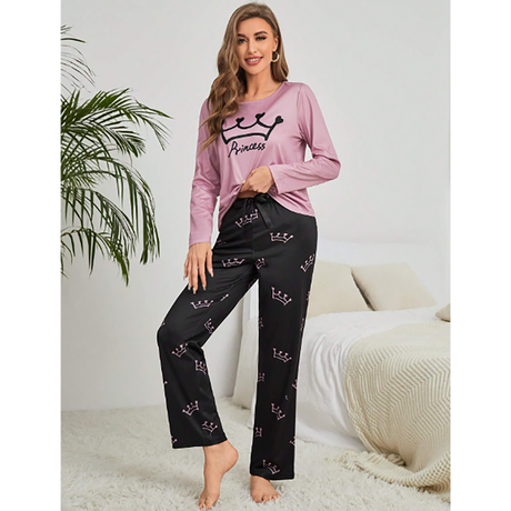 R-Shein - Pajama set / crown print pajama set