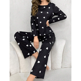 R-Shein - Women's Heart Print Long Sleeve Pants Pajama Set
