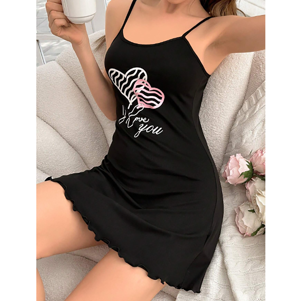 R-Shein - Heart print cami nightgown