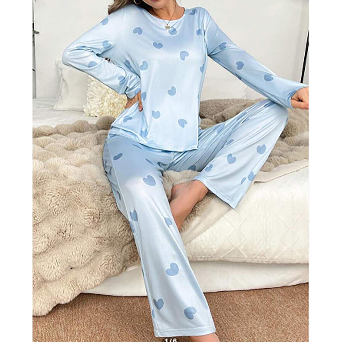 R-Shein - Women's two-piece pajama set with heart print