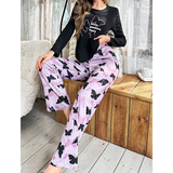 R-Shein - Women's long sleeve crew neck pajama set with butterfly silhouette print