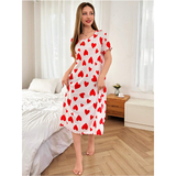 R-Shein - Casual and elegant nightgown with heart print, suitable for daily use