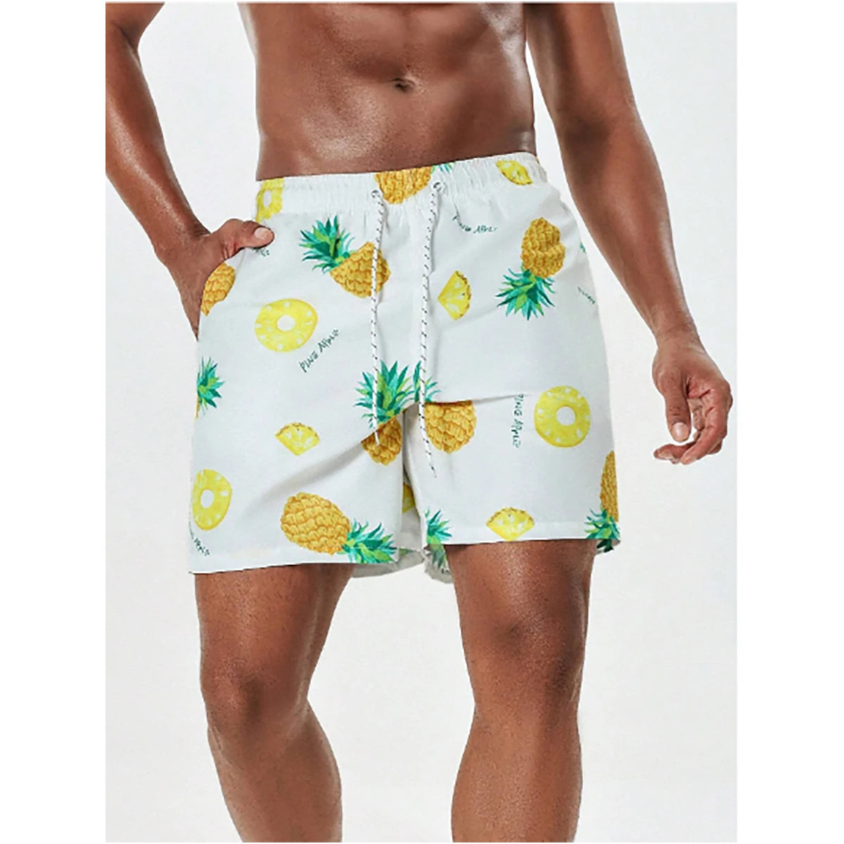 Shein - Manfinity Swimmode Men's Letter & Fruits Print Stretchy Waist Beach Shorts