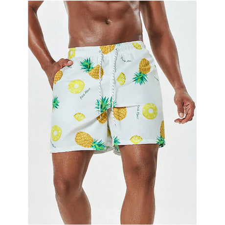 Shein - Manfinity Swimmode Men's Letter & Fruits Print Stretchy Waist Beach Shorts