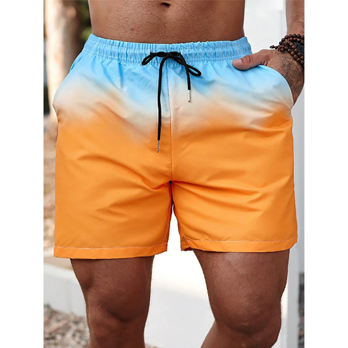 Shein - Fashionable men's beach shorts in gradient colors, double layers and inner lining, versatile for vacation