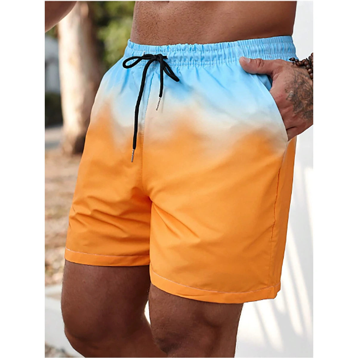 Shein - Fashionable men's beach shorts in gradient colors, double layers and inner lining, versatile for vacation