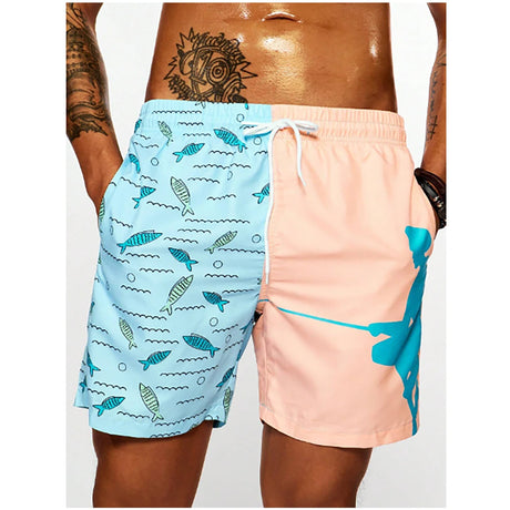Shein - Manfinity Men's fish print beach shorts with drawstring waist