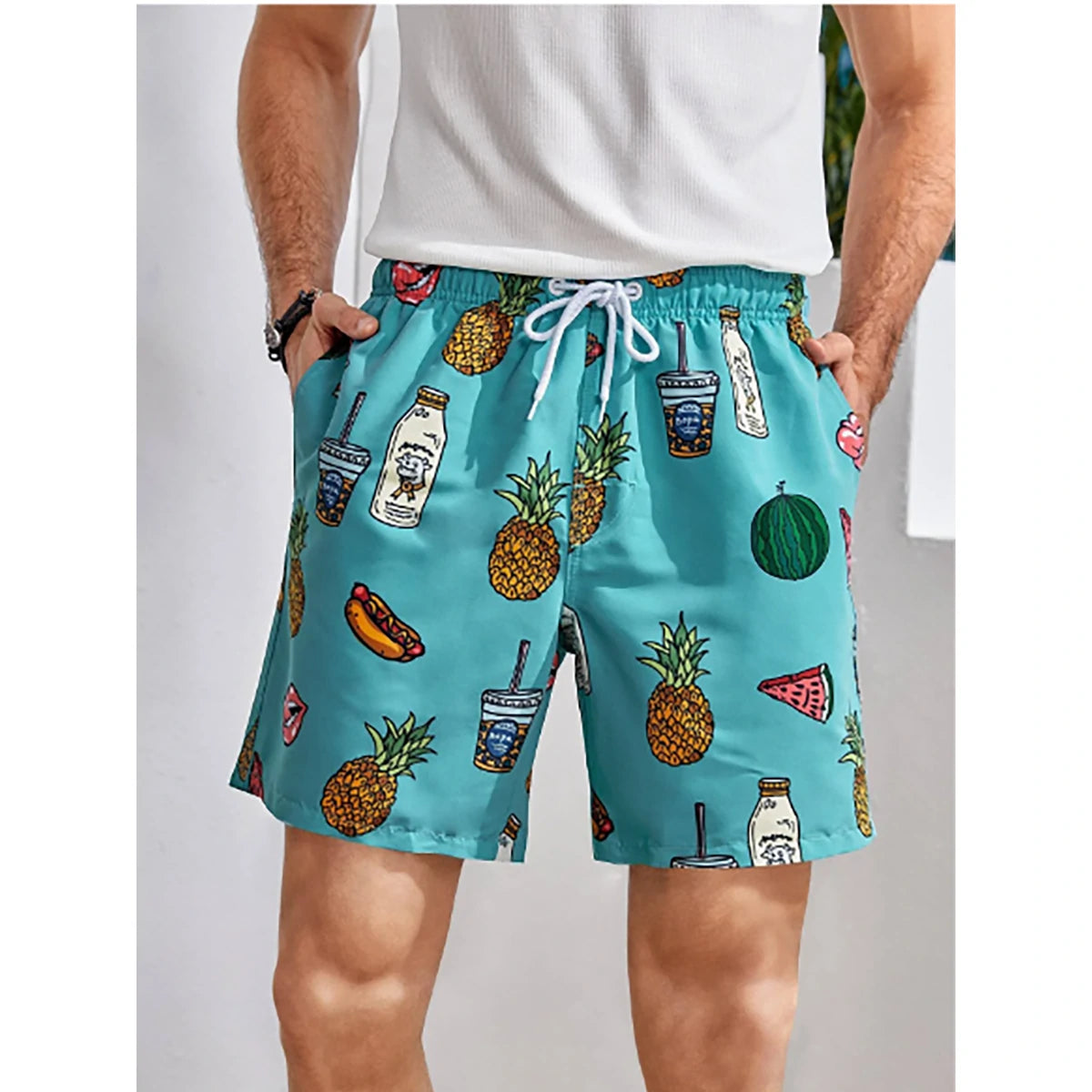 Shein - Manfinity Swimmode Men's Fruit Lips Graphic Print Swim Trunks, for Beach, Vacation