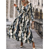 R-Shein - Maxi dress in all-over print pattern, ruffle sleeves, knotted waist and shape skirt