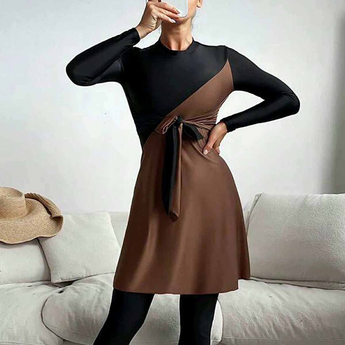 Shein - Color Block Knot Front Bikini Swimsuit